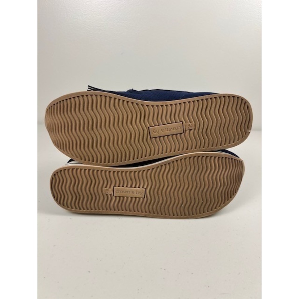 Crown & Ivy Navy Blue Platform Bosco Sneakers Loafers Tassel Striped Sole Sz 8.5 - Picture 11 of 12